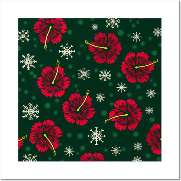 Tropical Floral Hibiscus Snowflakes Christmas Design Wall Art by Jasmine Anderson